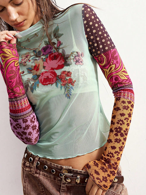 Bohemela Plus Size Women Floral Print Casual Versatile Long Sleeve Top For Daily Wear Fall