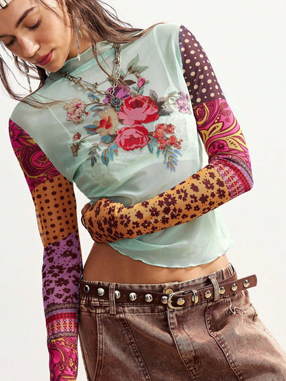 Bohemela Plus Size Women Floral Print Casual Versatile Long Sleeve Top For Daily Wear Fall