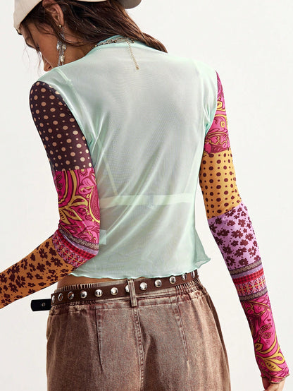 Bohemela Plus Size Women Floral Print Casual Versatile Long Sleeve Top For Daily Wear Fall