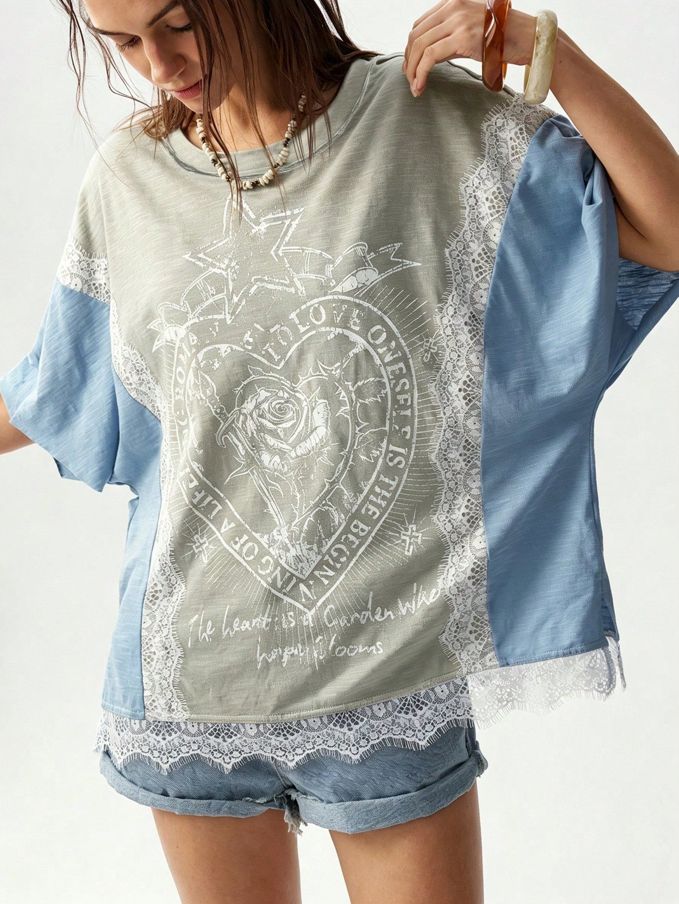 Bohemela Plus Size Women Lace Patchwork Casual Versatile Daily Wear T-Shirt