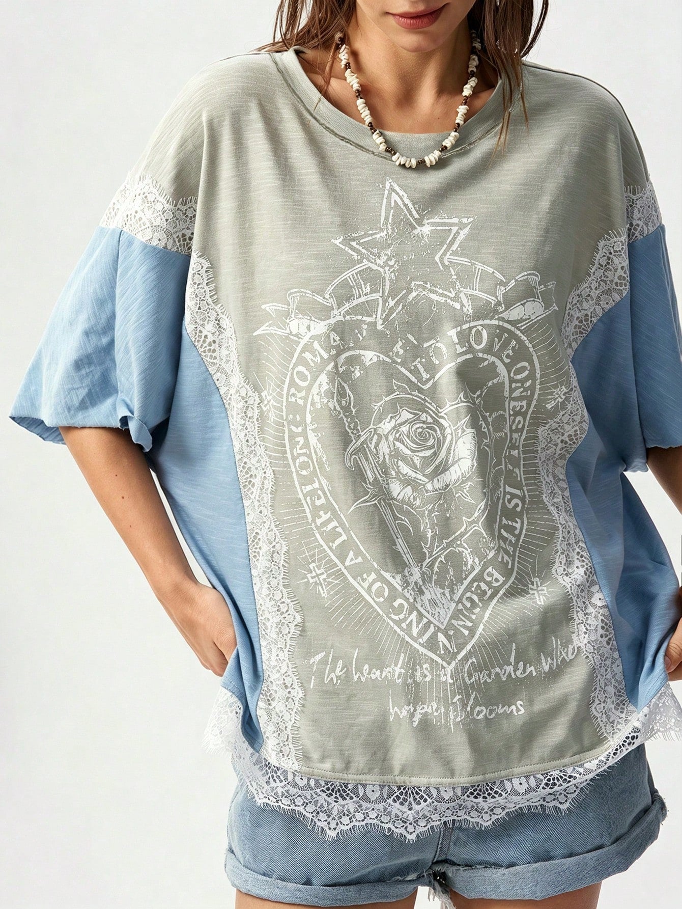 Bohemela Plus Size Women Lace Patchwork Casual Versatile Daily Wear T-Shirt