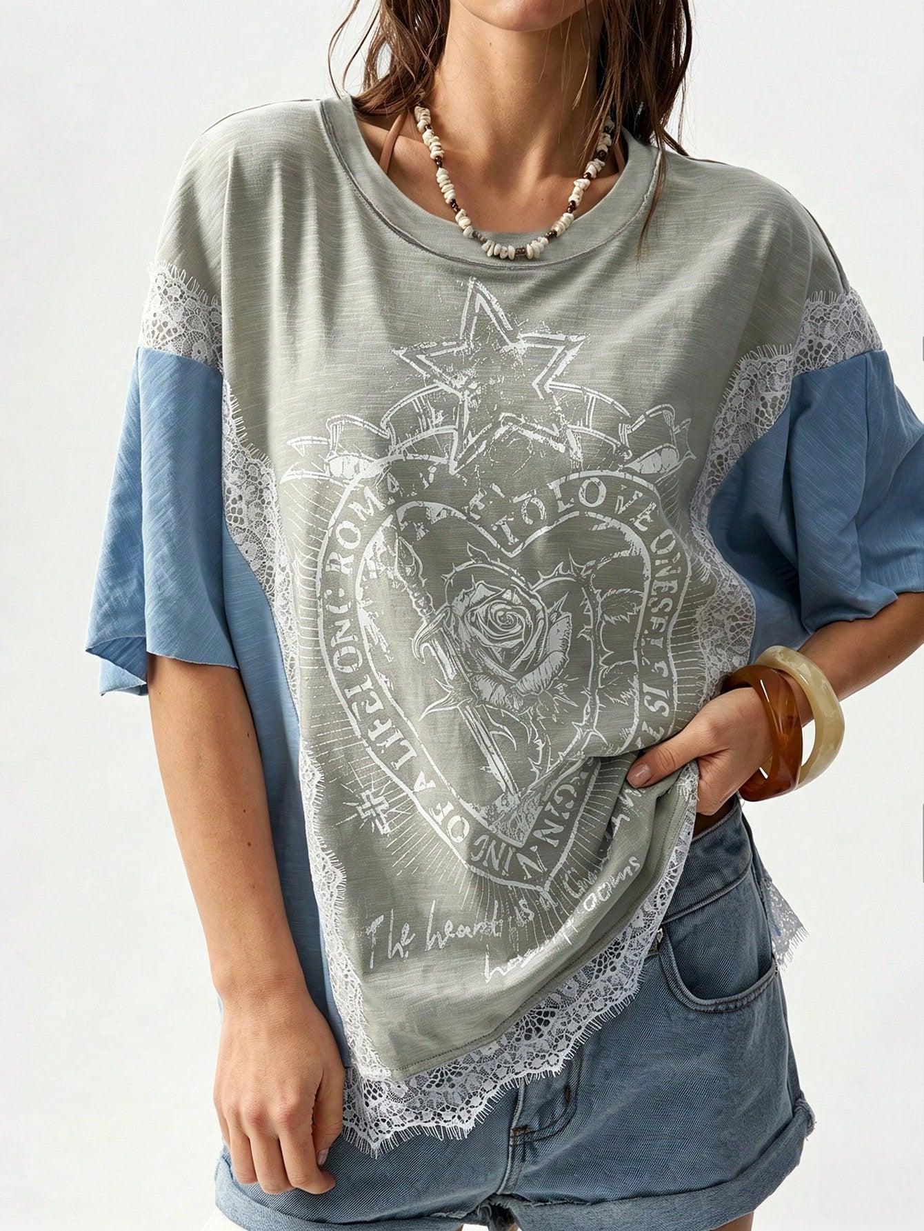 Bohemela Plus Size Women Lace Patchwork Casual Versatile Daily Wear T-Shirt