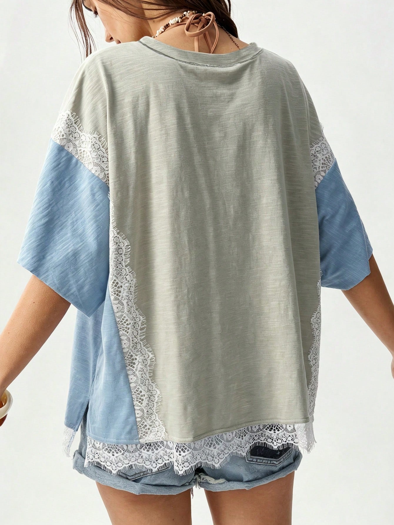 Bohemela Plus Size Women Lace Patchwork Casual Versatile Daily Wear T-Shirt