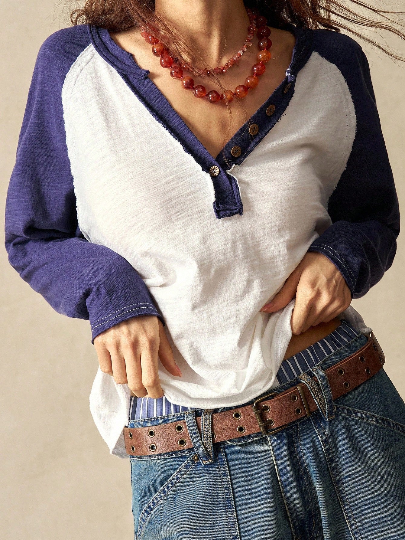 Bohemela Plus Size Women's Colorblock Raglan Long Sleeve Casual T-Shirt Fall