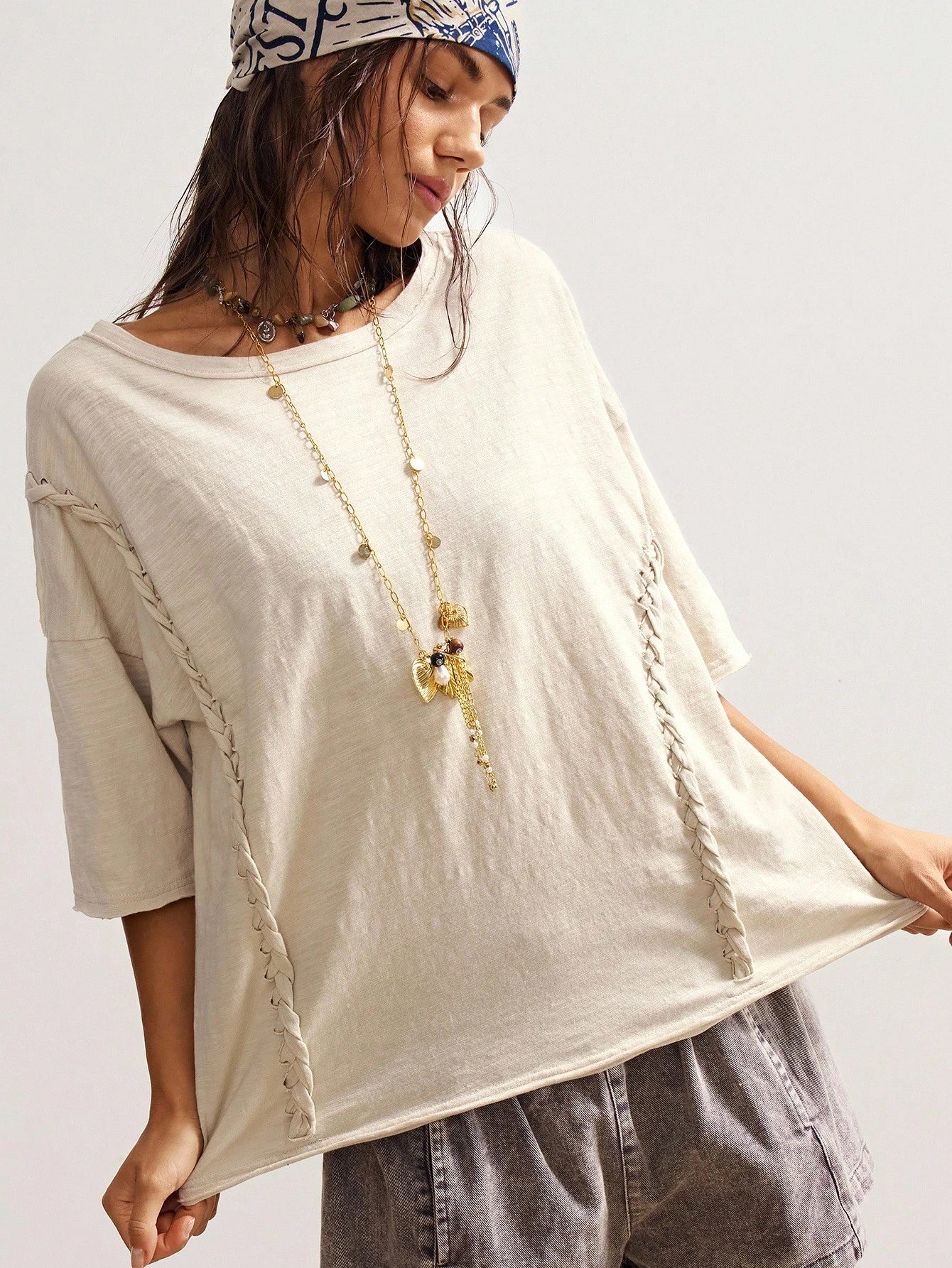 Bohemela Plus Size Women's Solid Color Round Neck Short Sleeve Casual Loose T-Shirt, Going Out Tops
