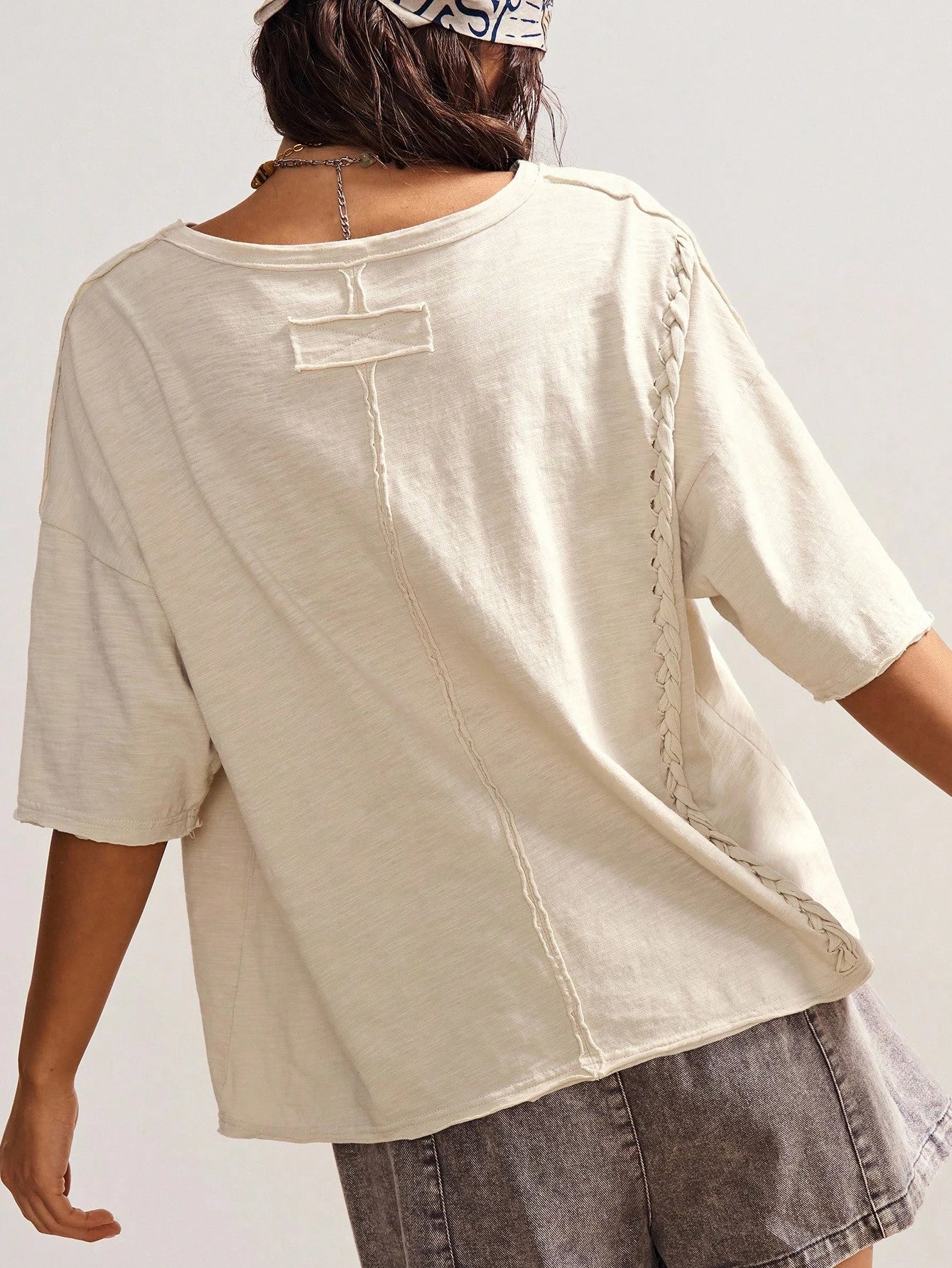 Bohemela Plus Size Women's Solid Color Round Neck Short Sleeve Casual Loose T-Shirt, Going Out Tops