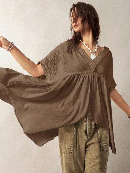 Bohemela Plus Size Women Splicing Batwing Sleeve Casual Vacation Top,Vintage Brown Top Women Coffee Brown Top Earthy Tops Earthy Clothes Women