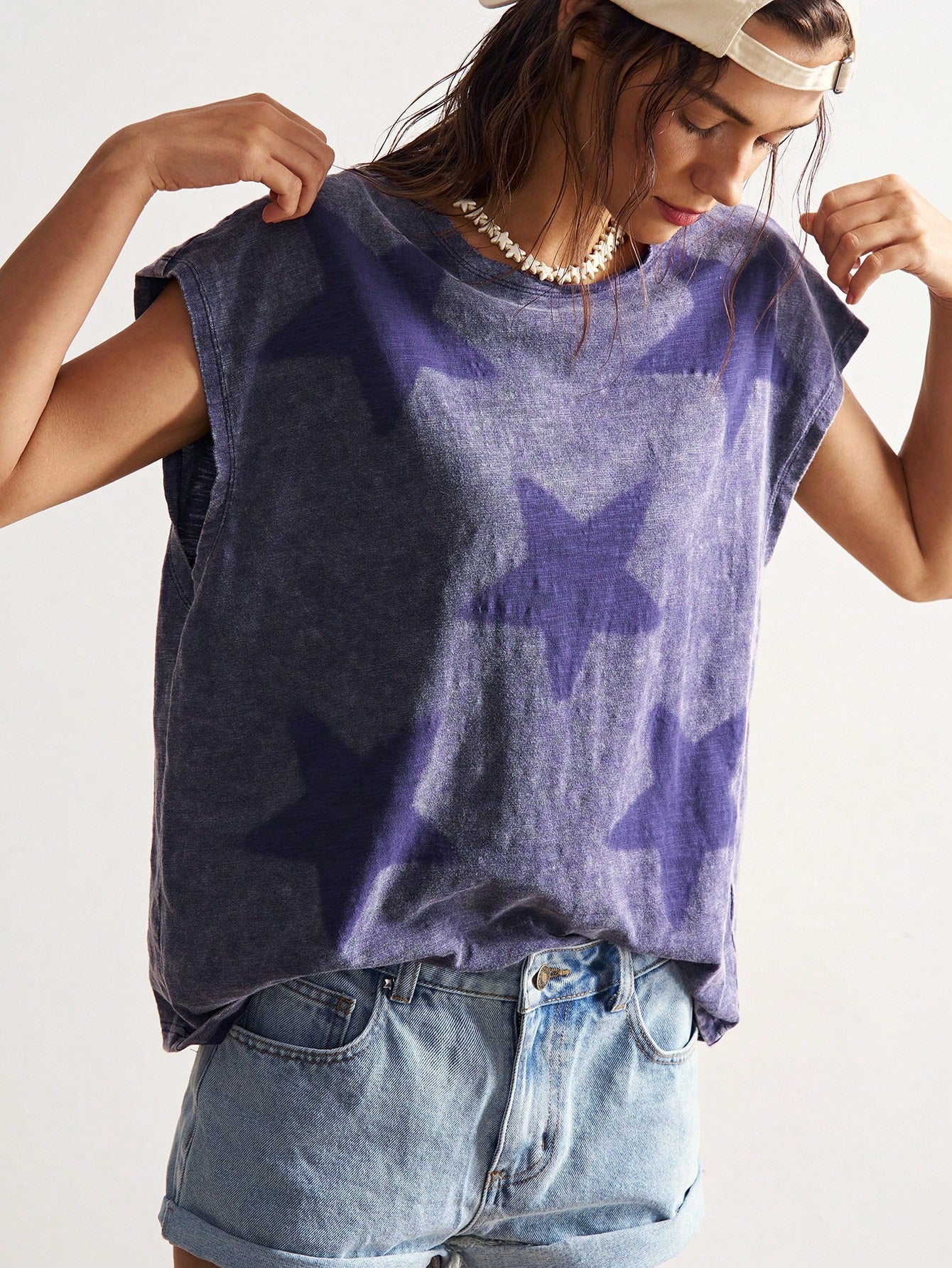 Bohemela Plus Size Women Summer Casual Fashionable Street Chic Daily Commute Beach Bussines Star Print Batwing Loose T-Shirt Dark Purple