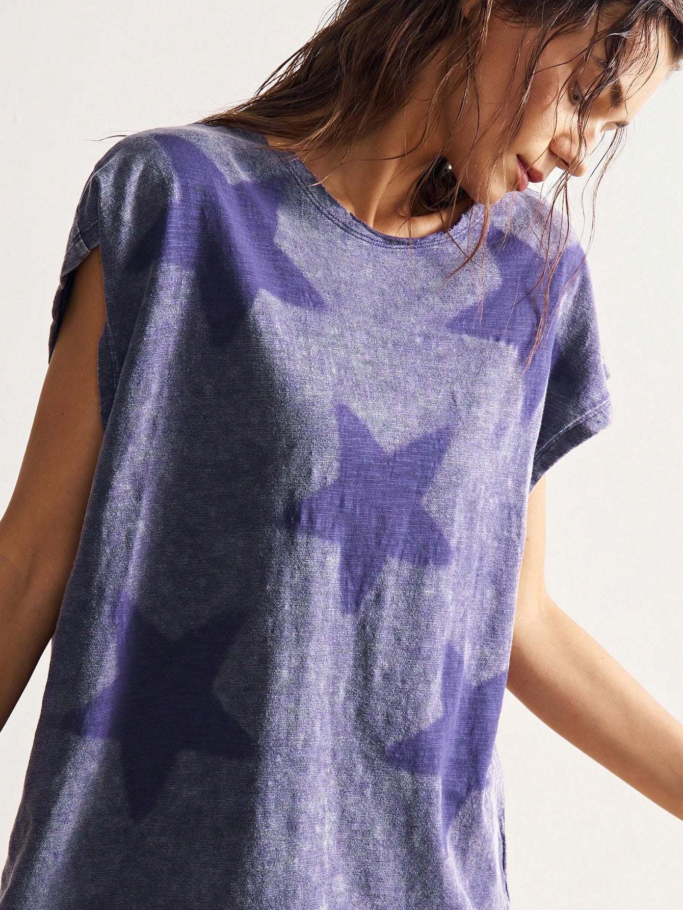 Bohemela Plus Size Women Summer Casual Fashionable Street Chic Daily Commute Beach Bussines Star Print Batwing Loose T-Shirt Dark Purple