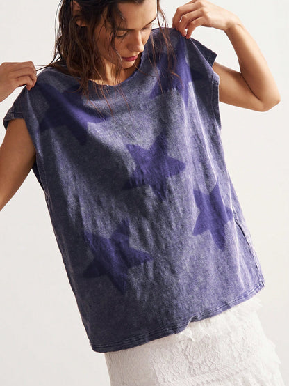 Bohemela Plus Size Women Summer Casual Fashionable Street Chic Daily Commute Beach Bussines Star Print Batwing Loose T-Shirt Dark Purple