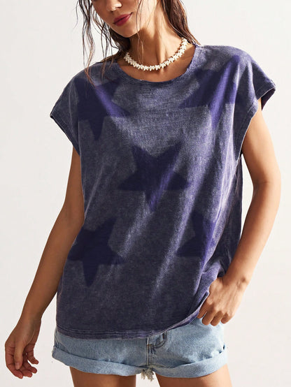 Bohemela Plus Size Women Summer Casual Fashionable Street Chic Daily Commute Beach Bussines Star Print Batwing Loose T-Shirt Dark Purple