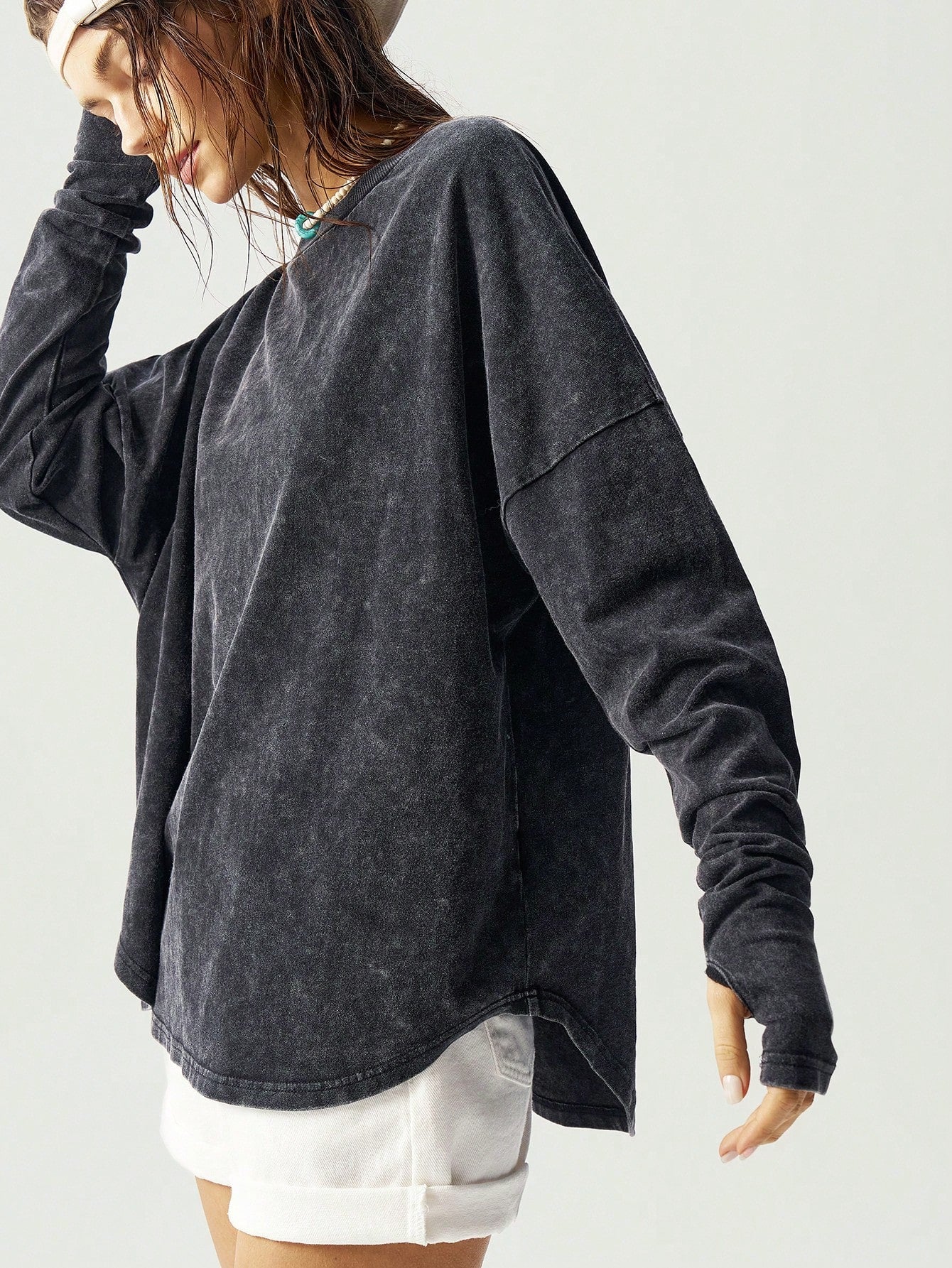 Bohemela Plus Size Women Tie-Dye Drop Shoulder Long Sleeve Hollow Back Casual T-Shirt,Vintage Fall