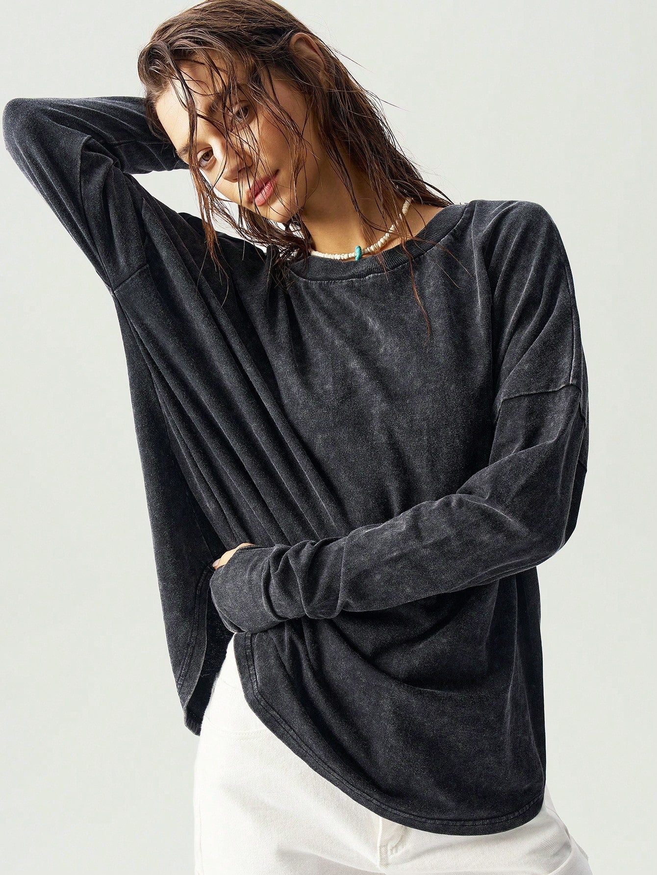 Bohemela Plus Size Women Tie-Dye Drop Shoulder Long Sleeve Hollow Back Casual T-Shirt,Vintage Fall