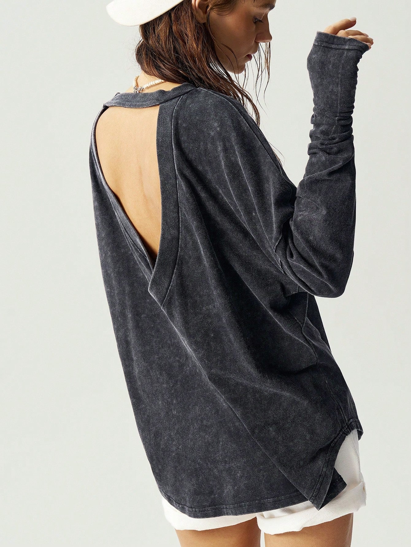 Bohemela Plus Size Women Tie-Dye Drop Shoulder Long Sleeve Hollow Back Casual T-Shirt,Vintage Fall