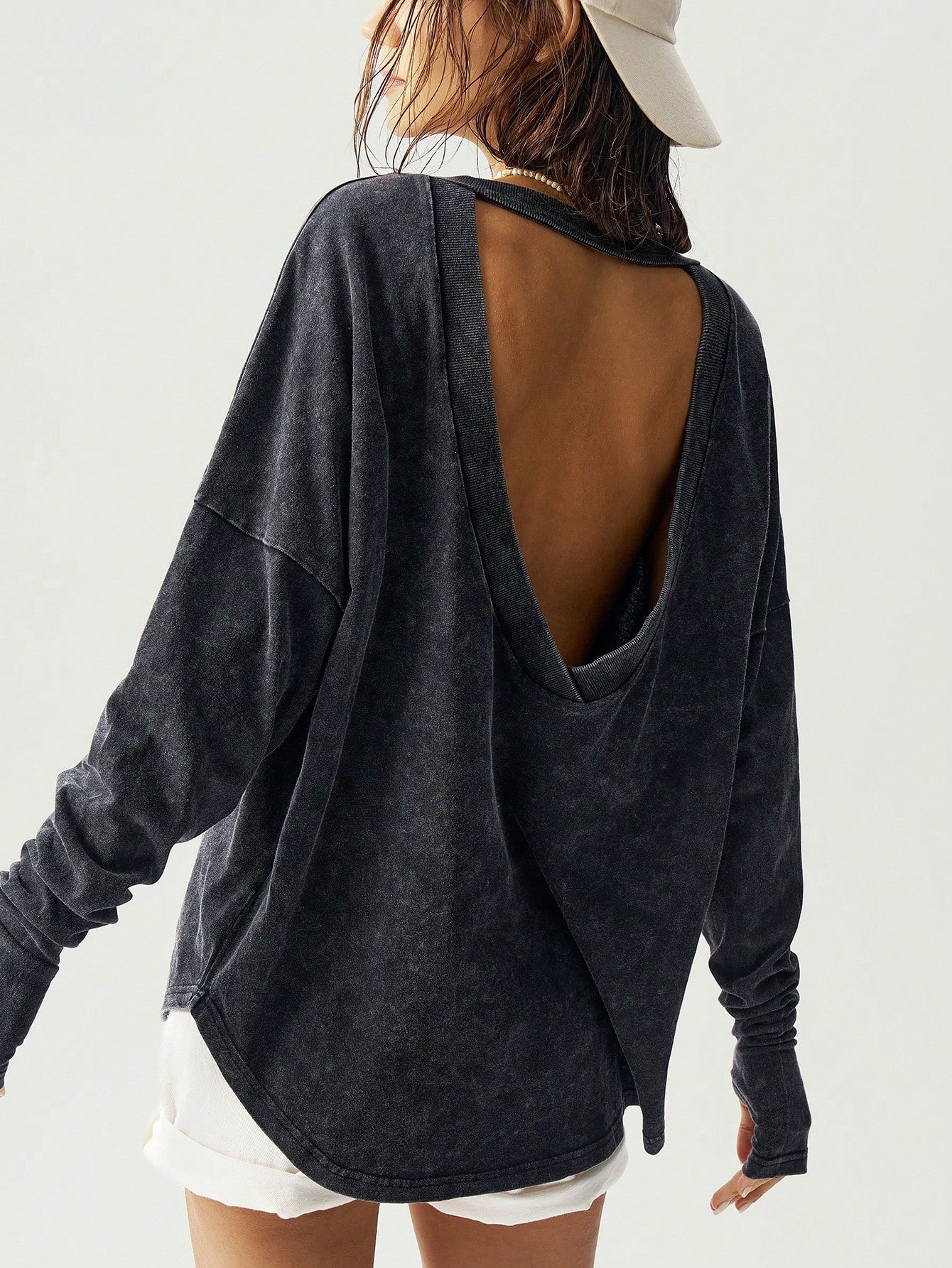 Bohemela Plus Size Women Tie-Dye Drop Shoulder Long Sleeve Hollow Back Casual T-Shirt,Vintage Fall