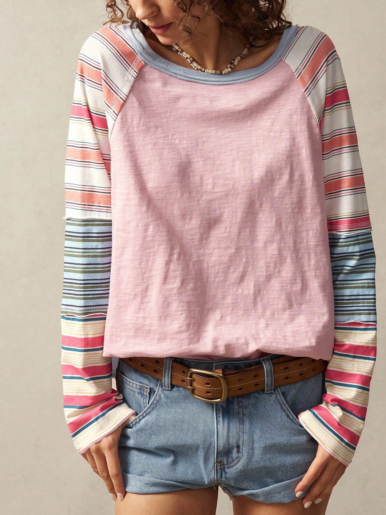 Bohemela Women Plus Size Round Neck Dusty Pink Raglan Sleeve Casual 2000s 90s Loose T-Shirt,Autumn Clothes For Women