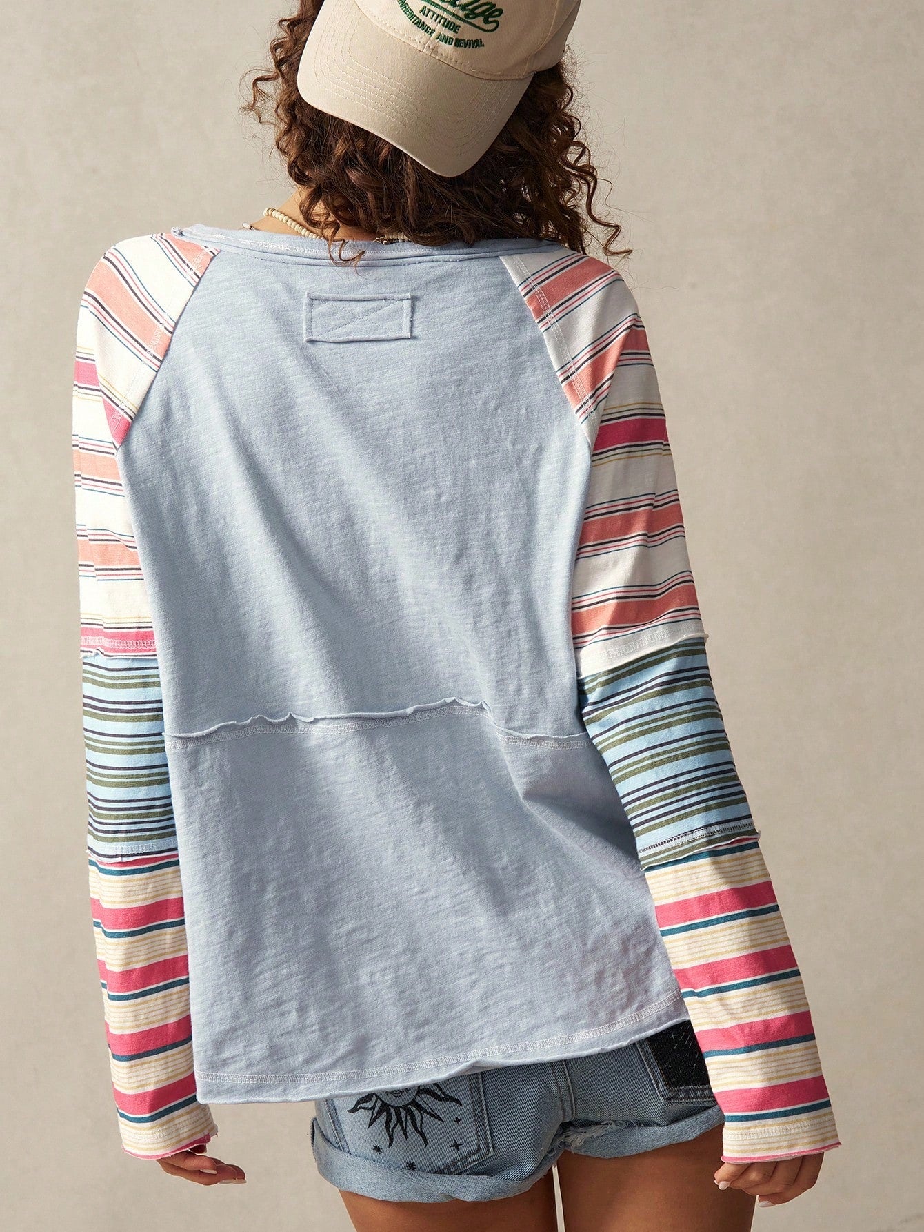 Bohemela Women Plus Size Round Neck Dusty Pink Raglan Sleeve Casual 2000s 90s Loose T-Shirt,Autumn Clothes For Women