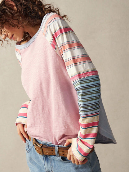 Bohemela Women Plus Size Round Neck Dusty Pink Raglan Sleeve Casual 2000s 90s Loose T-Shirt,Autumn Clothes For Women