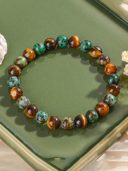 Bohemian Style Attract Money Bracelet- African Turquoise & Tiger Eye, Abundance And Prosperity, Courage, Focus, Luck & Success Jewelry For Men Women