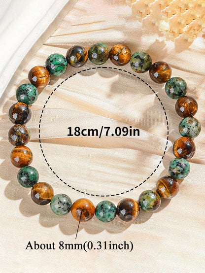 Bohemian Style Attract Money Bracelet- African Turquoise & Tiger Eye, Abundance And Prosperity, Courage, Focus, Luck & Success Jewelry For Men Women