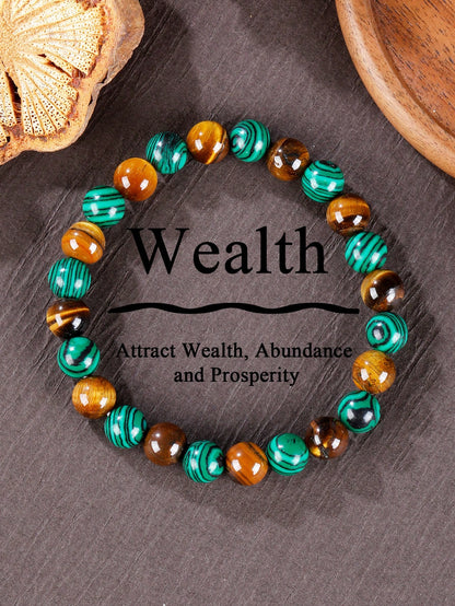 Bohemian Style Attract Money Bracelet- African Turquoise & Tiger Eye, Abundance And Prosperity, Courage, Focus, Luck & Success Jewelry For Men Women