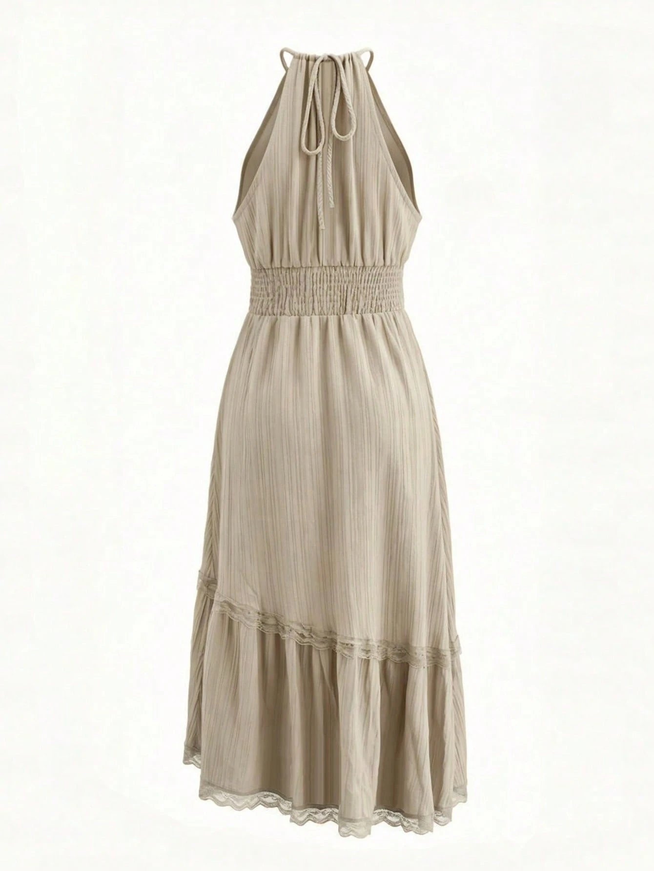 Bohemian Vintage Halter Neck Sleeveless Midi Dresses Lace Ruffle Summer Beach Party Wedding Guest Dress For Women Cowgirl Country Music Elegant