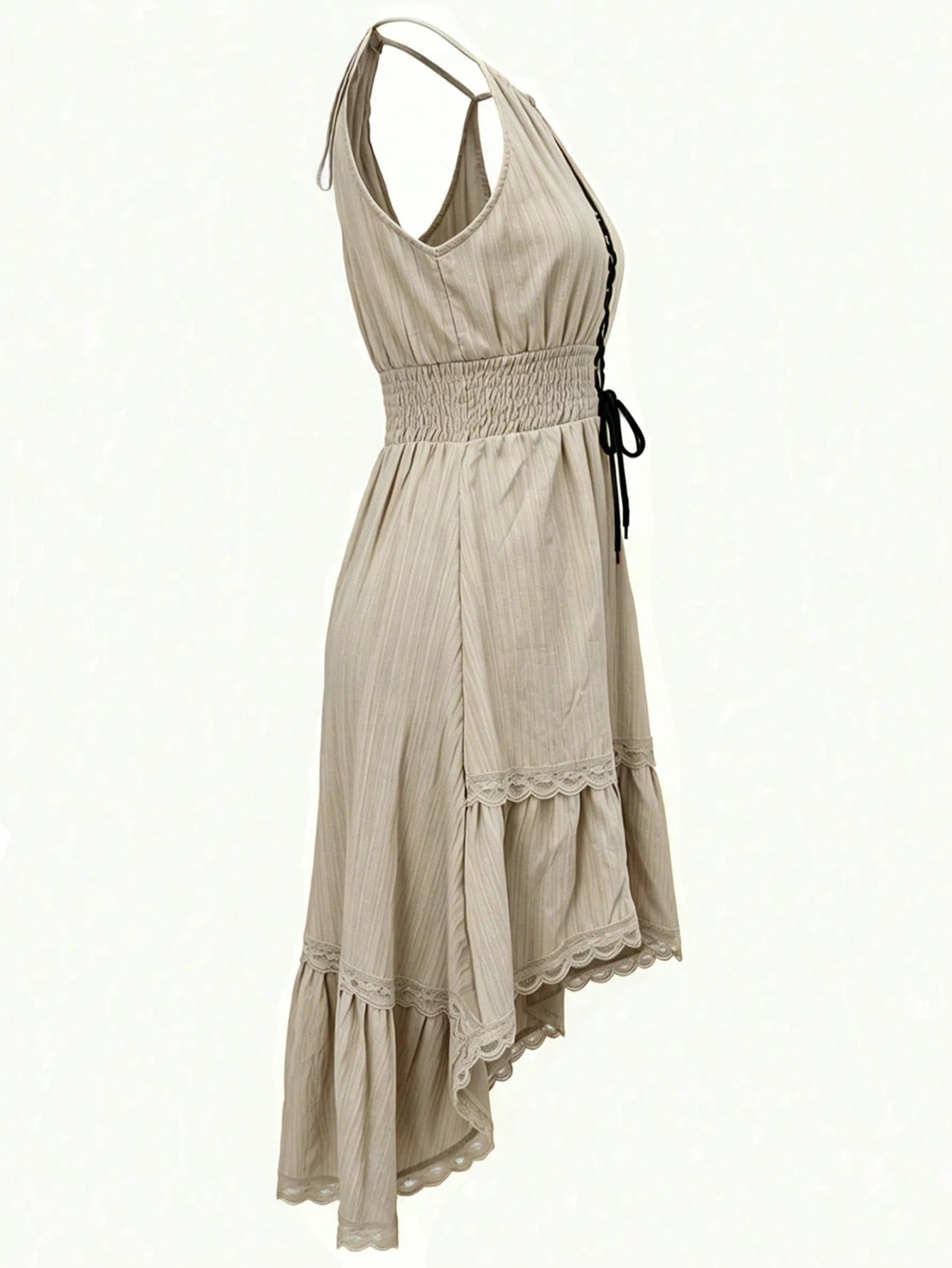 Bohemian Vintage Halter Neck Sleeveless Midi Dresses Lace Ruffle Summer Beach Party Wedding Guest Dress For Women Cowgirl Country Music Elegant