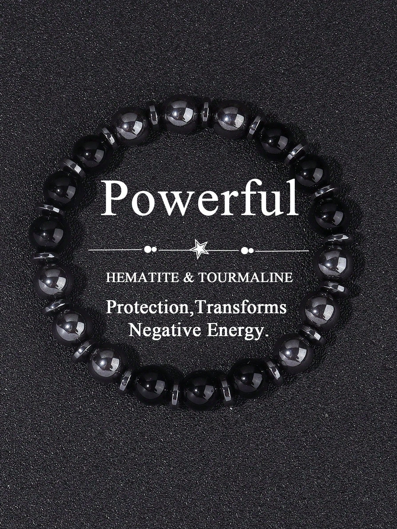 Boho Style Men's Protection Bracelet Hematite & Tourmaline, Strength, Courage, Confidence, Absorb Negative Energy, Crystal Healing Stacking Jewelry