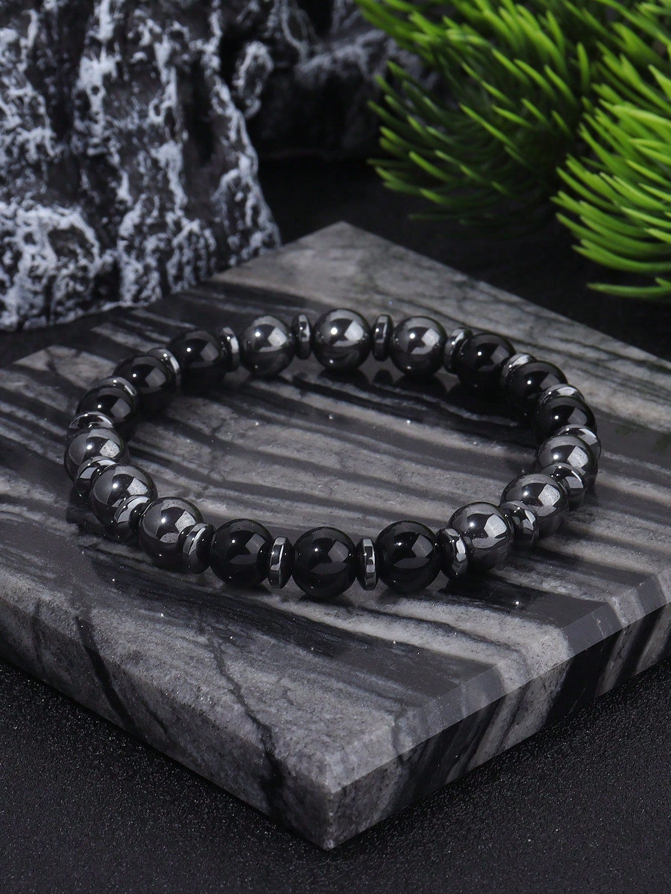 Boho Style Men's Protection Bracelet Hematite & Tourmaline, Strength, Courage, Confidence, Absorb Negative Energy, Crystal Healing Stacking Jewelry