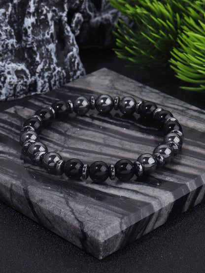 Boho Style Men's Protection Bracelet Hematite & Tourmaline, Strength, Courage, Confidence, Absorb Negative Energy, Crystal Healing Stacking Jewelry