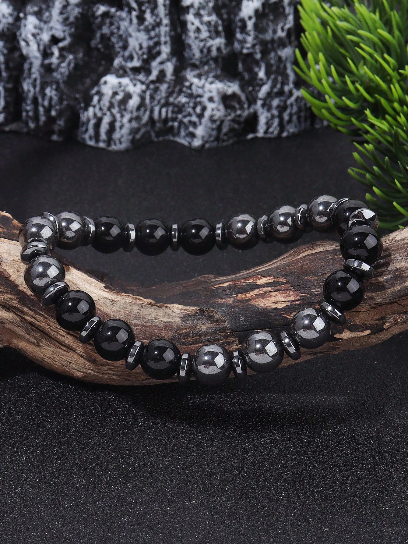 Boho Style Men's Protection Bracelet Hematite & Tourmaline, Strength, Courage, Confidence, Absorb Negative Energy, Crystal Healing Stacking Jewelry