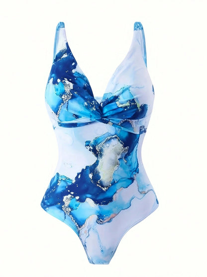 Boho Style Women's Straps V Neck One Piece Swimsuit With Long Skirt Cover Up For Beach Vacations
