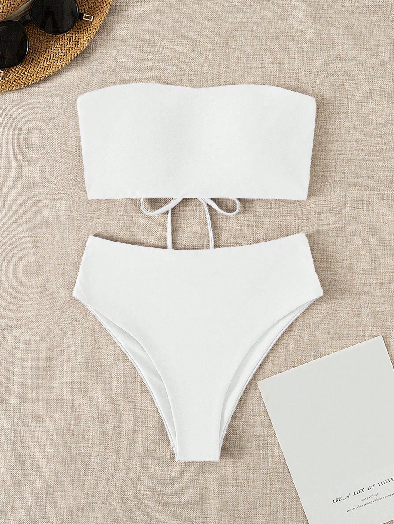 Bonvoyette 2026 Special Fabric Spring/Summer Women's Halter Backless Tie Vacation White Side High Cut 2 Pieces Bikini Swimsuit