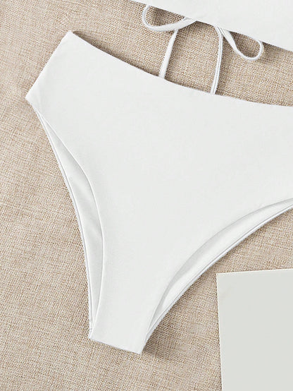 Bonvoyette 2026 Special Fabric Spring/Summer Women's Halter Backless Tie Vacation White Side High Cut 2 Pieces Bikini Swimsuit