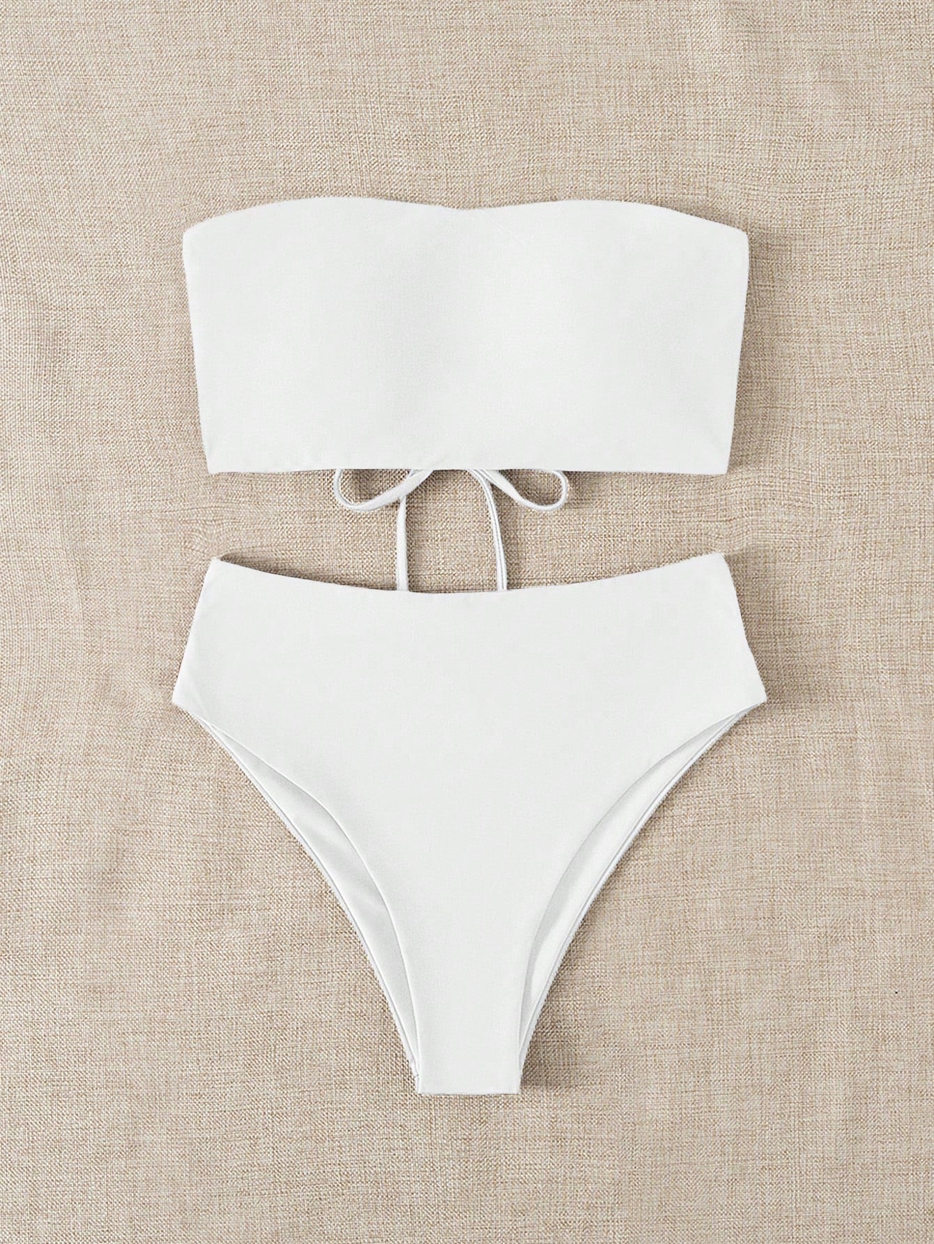 Bonvoyette 2026 Special Fabric Spring/Summer Women's Halter Backless Tie Vacation White Side High Cut 2 Pieces Bikini Swimsuit