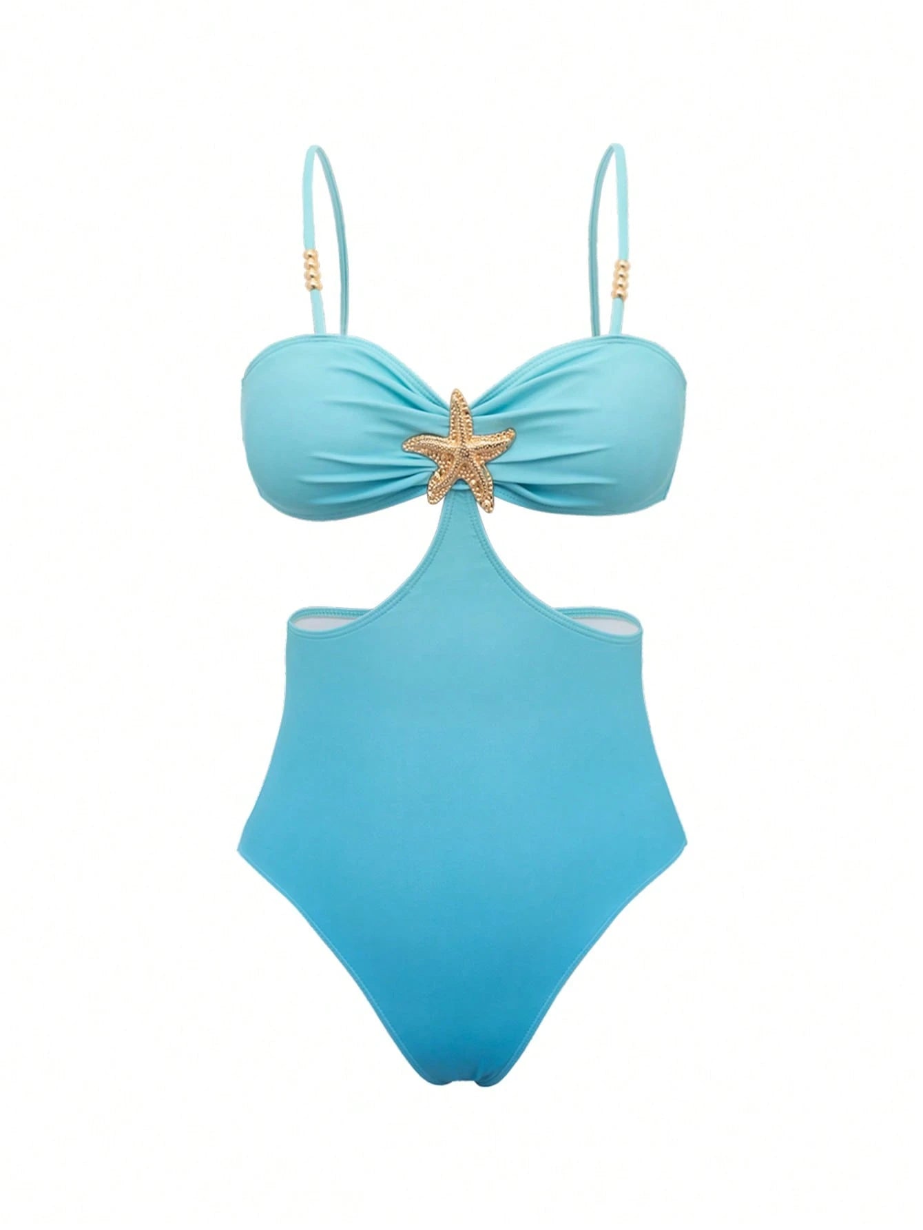 Bonvoyette 2pcs/Set One-Piece Swimsuit, Starfish Decor Cutout Monokini With High Slit Skirt,Royal Blue Summer Casual Holiday Vacation Holiday Beach Pool