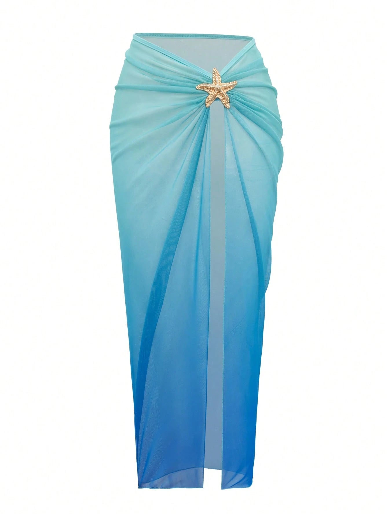 Bonvoyette 2pcs/Set One-Piece Swimsuit, Starfish Decor Cutout Monokini With High Slit Skirt,Royal Blue Summer Casual Holiday Vacation Holiday Beach Pool