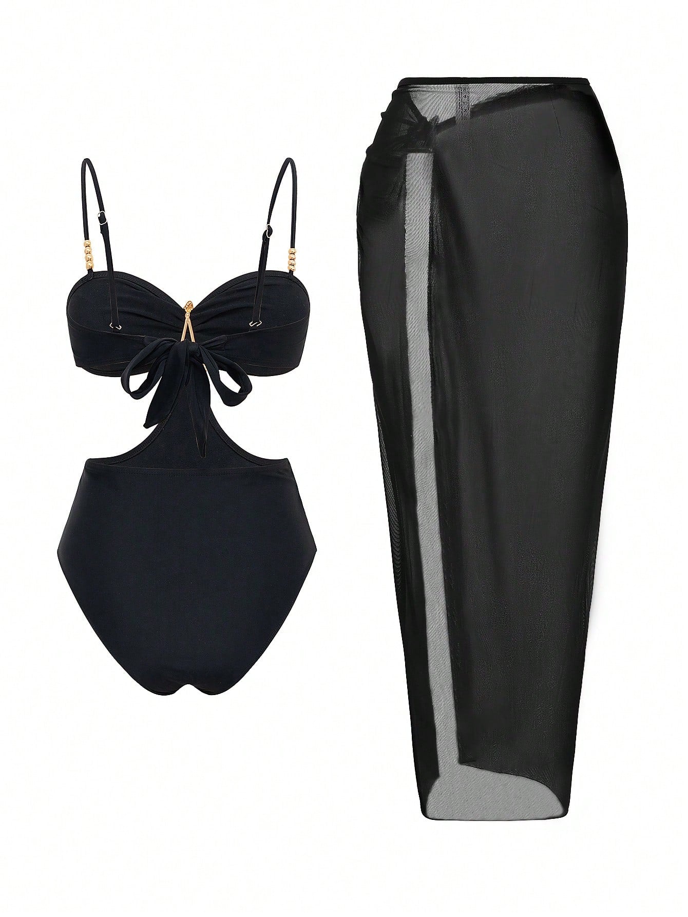 Bonvoyette 2pcs/Set One-Piece Swimsuit, Starfish Decor Cutout Monokini With High Slit Skirt,Royal Blue Summer Casual Holiday Vacation Holiday Beach Pool