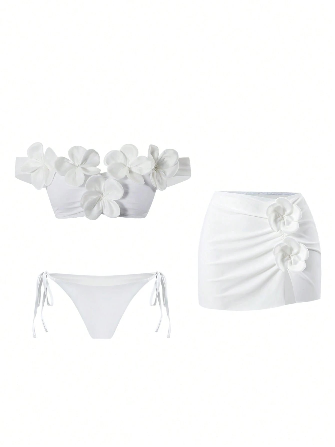 Bonvoyette New Women's White Bikini Set For Beach Pool Party Vacation Holiday, Halter Casual Elegant Swimwear For Beach Date, Spring/Summer
