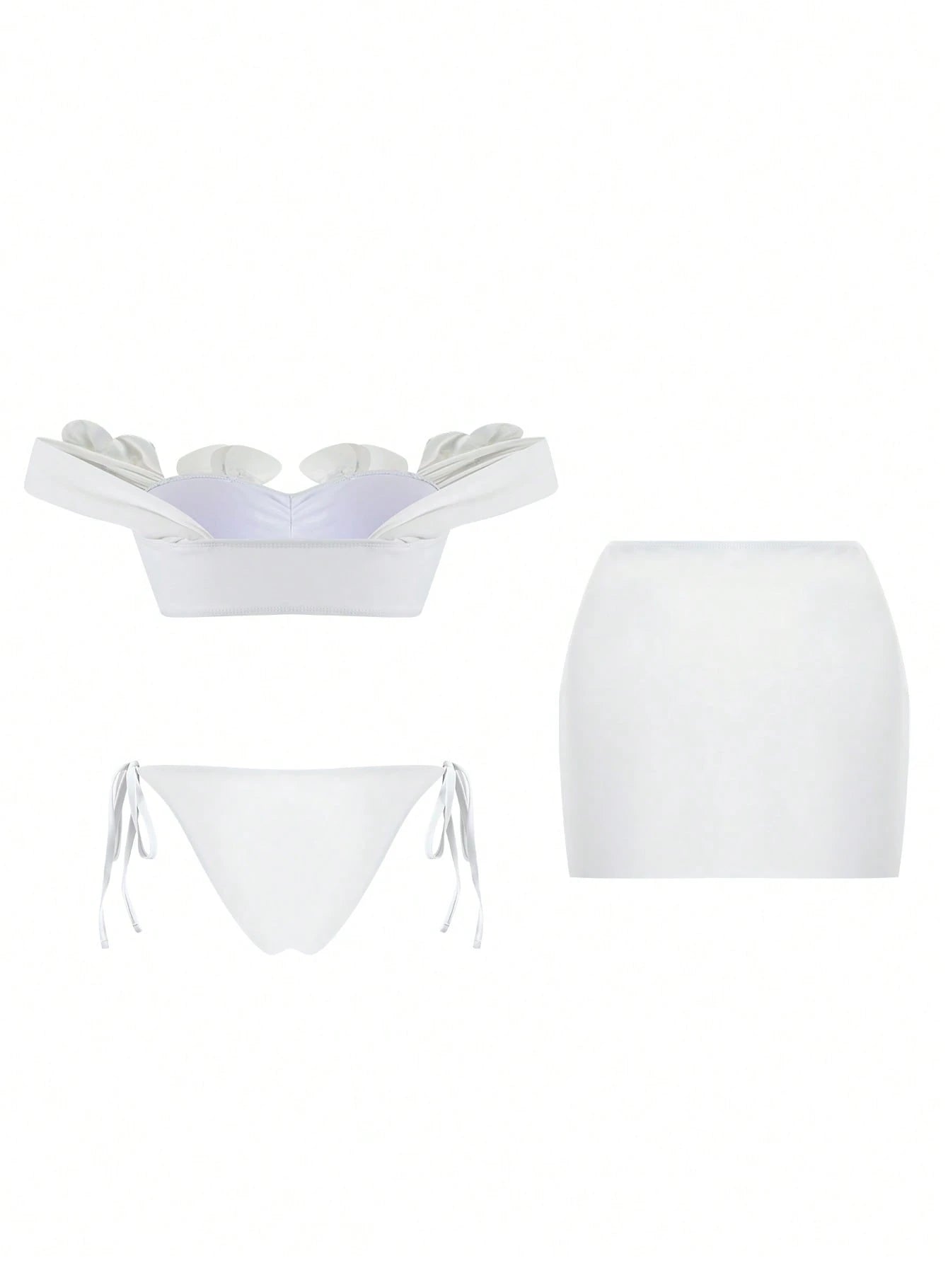 Bonvoyette New Women's White Bikini Set For Beach Pool Party Vacation Holiday, Halter Casual Elegant Swimwear For Beach Date, Spring/Summer