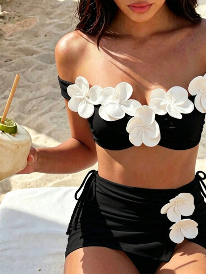 Bonvoyette New Women's White Bikini Set For Beach Pool Party Vacation Holiday, Halter Casual Elegant Swimwear For Beach Date, Spring/Summer