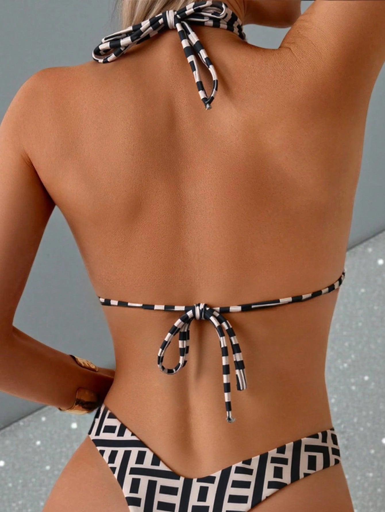 Bonvoyette Random Printed Metal Decor Sexy High Cut Women's Bikini Set, Beach Summer Outfits Swim