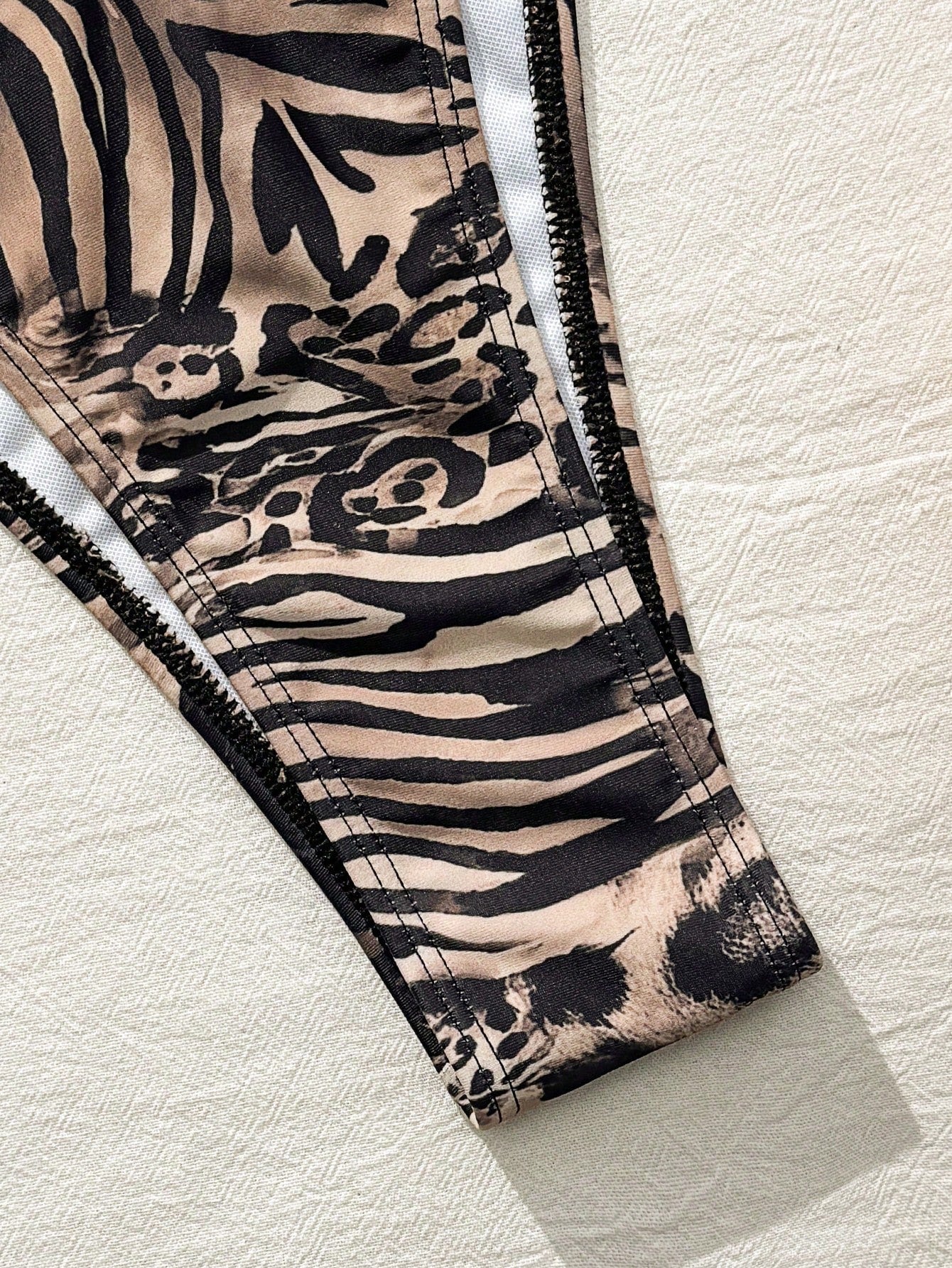 Bonvoyette Shapewave-D Women Leopard & Zebra Print Contrast Color Camisole Bikini Top + High Slit Pants,Beaded Accent, Summer Casual Beach Holiday Vacation