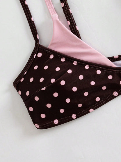 Bonvoyette Spring/Summer New American Retro Pink & Blue Cartoon Dopamine Style Fun Sardine Print Halter Neck Two Pieces Swimsuit Set