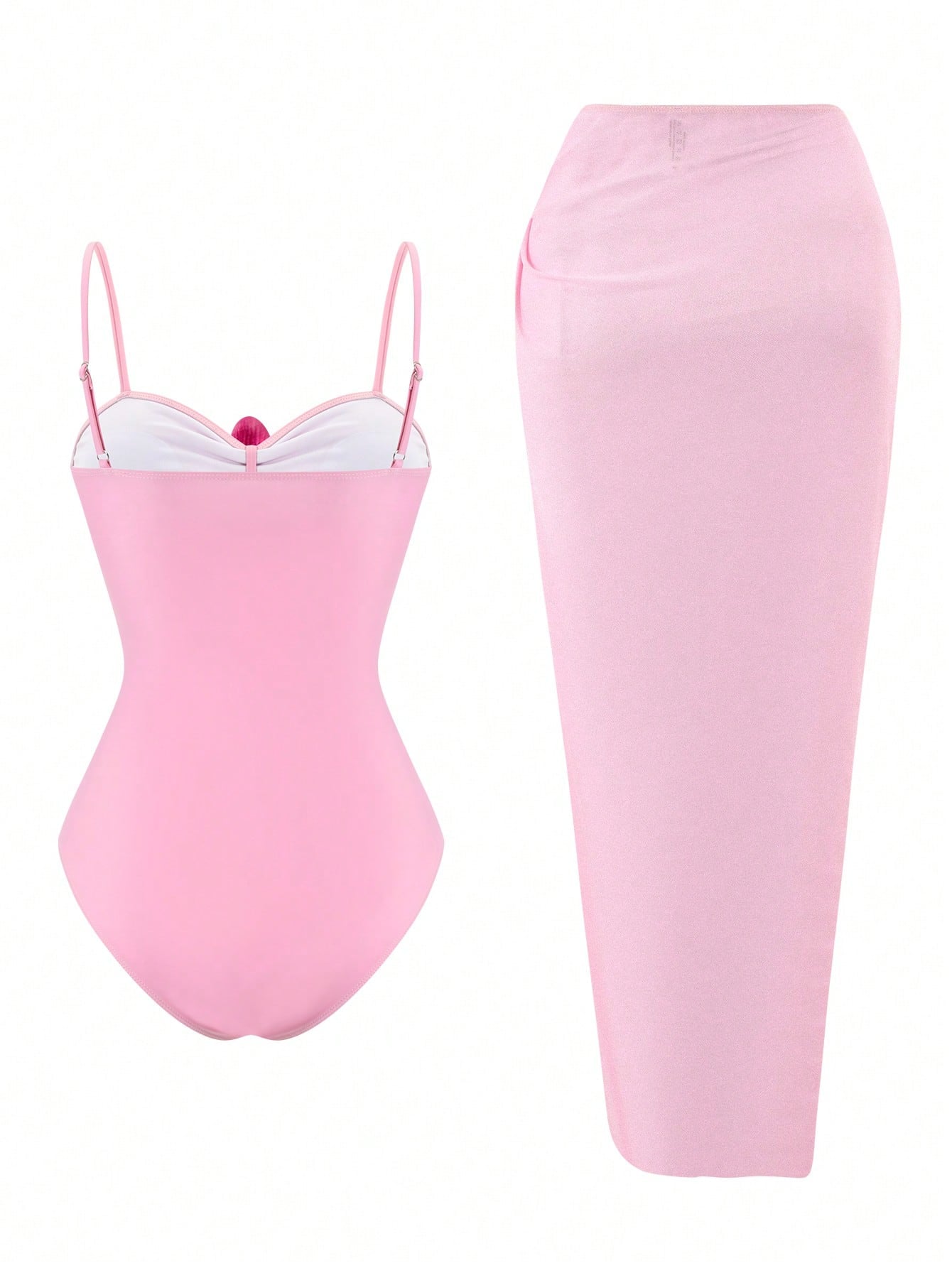 Bonvoyette Swim Oasis 2pcs Women's Summer Solid Color Spaghetti Strap Starfish Decor Long Skirt & One-Piece Swimsuit Set