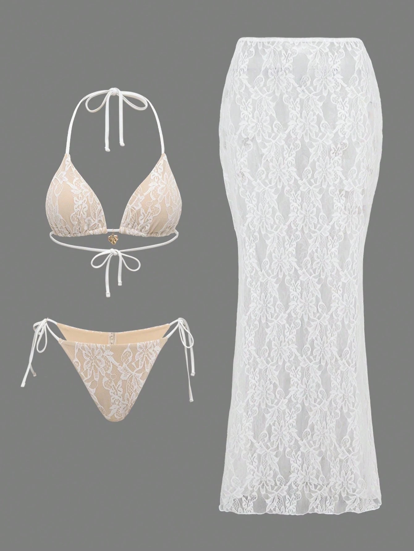 Bonvoyette Swim Oasis Plain Knitted Textured Bikini Set With Metallic Accessories