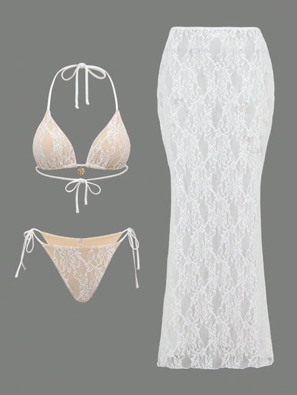 Bonvoyette Swim Oasis Plain Knitted Textured Bikini Set With Metallic Accessories