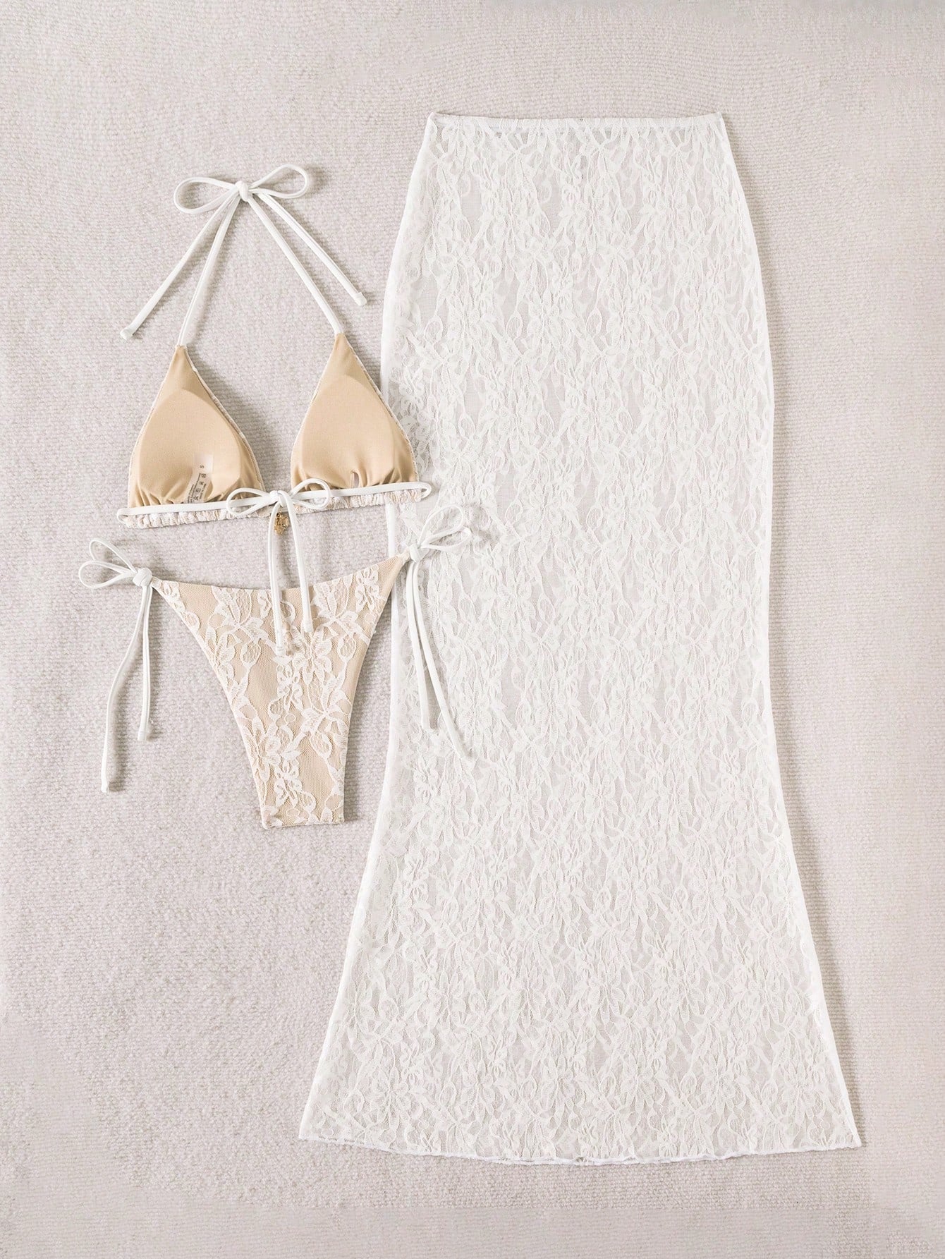 Bonvoyette Swim Oasis Plain Knitted Textured Bikini Set With Metallic Accessories