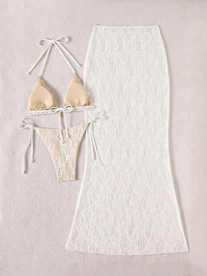 Bonvoyette Swim Oasis Plain Knitted Textured Bikini Set With Metallic Accessories