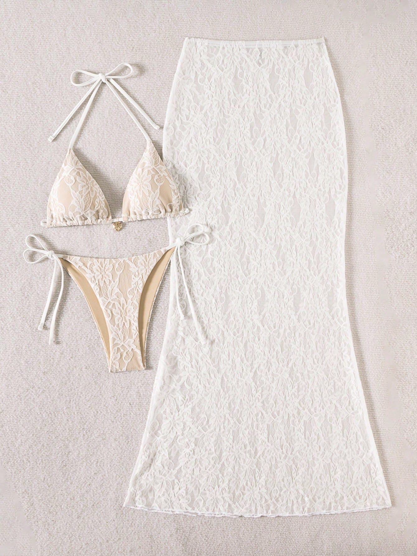 Bonvoyette Swim Oasis Plain Knitted Textured Bikini Set With Metallic Accessories